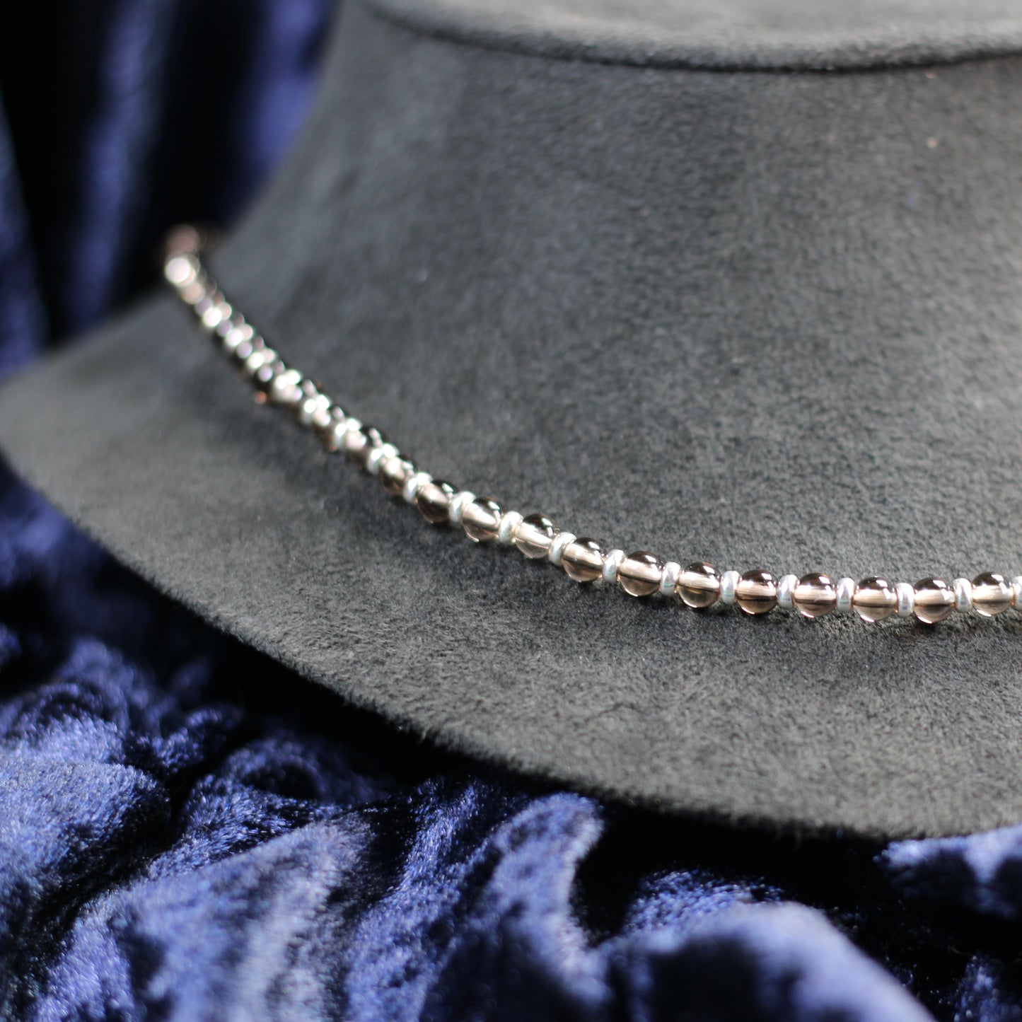 Smokey Quartz Choker Necklace With Sterling Silver & Tumble Stone