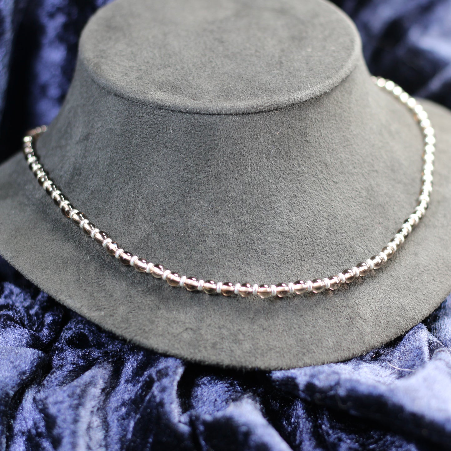 Smokey Quartz Choker Necklace With Sterling Silver & Tumble Stone
