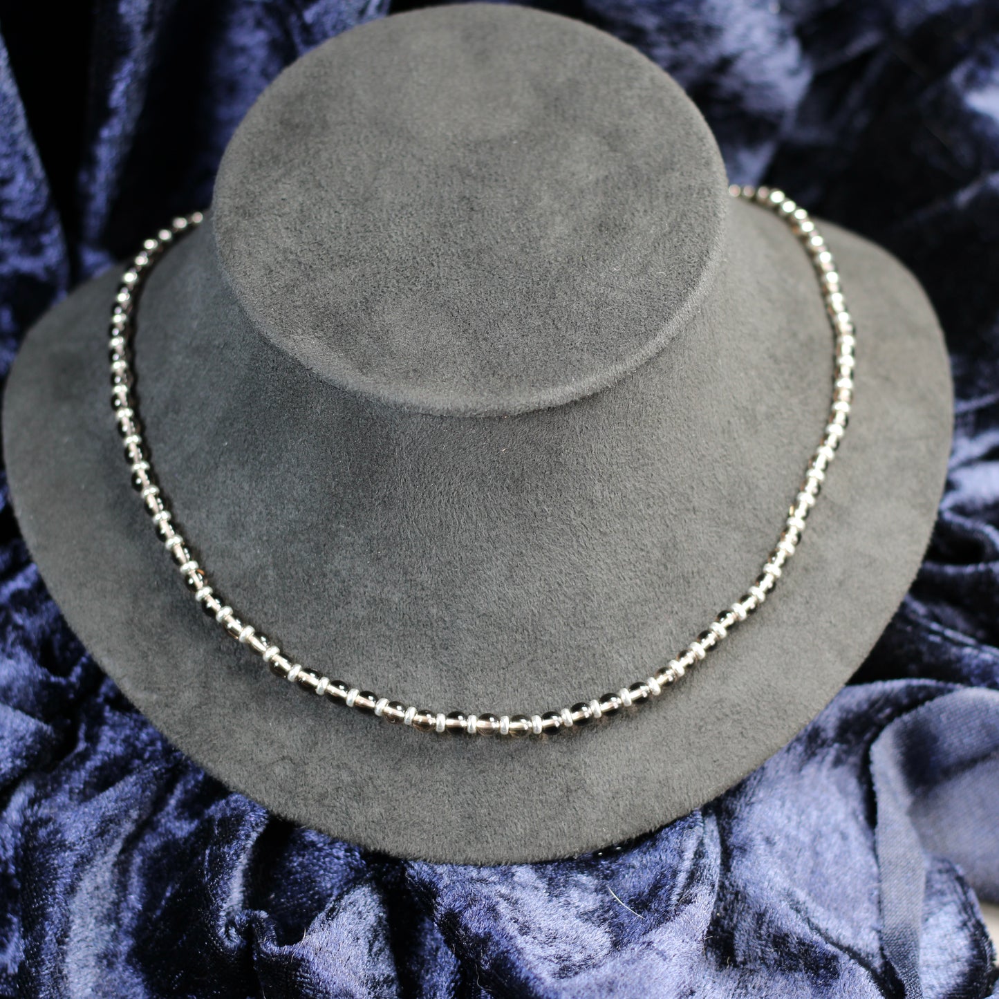 Smokey Quartz Choker Necklace With Sterling Silver & Tumble Stone