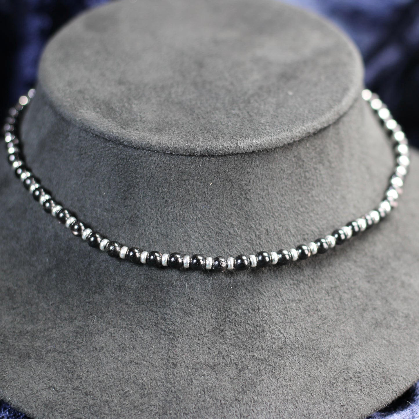 Hypersthene Choker Necklace With Sterling Silver & Tumble Stone