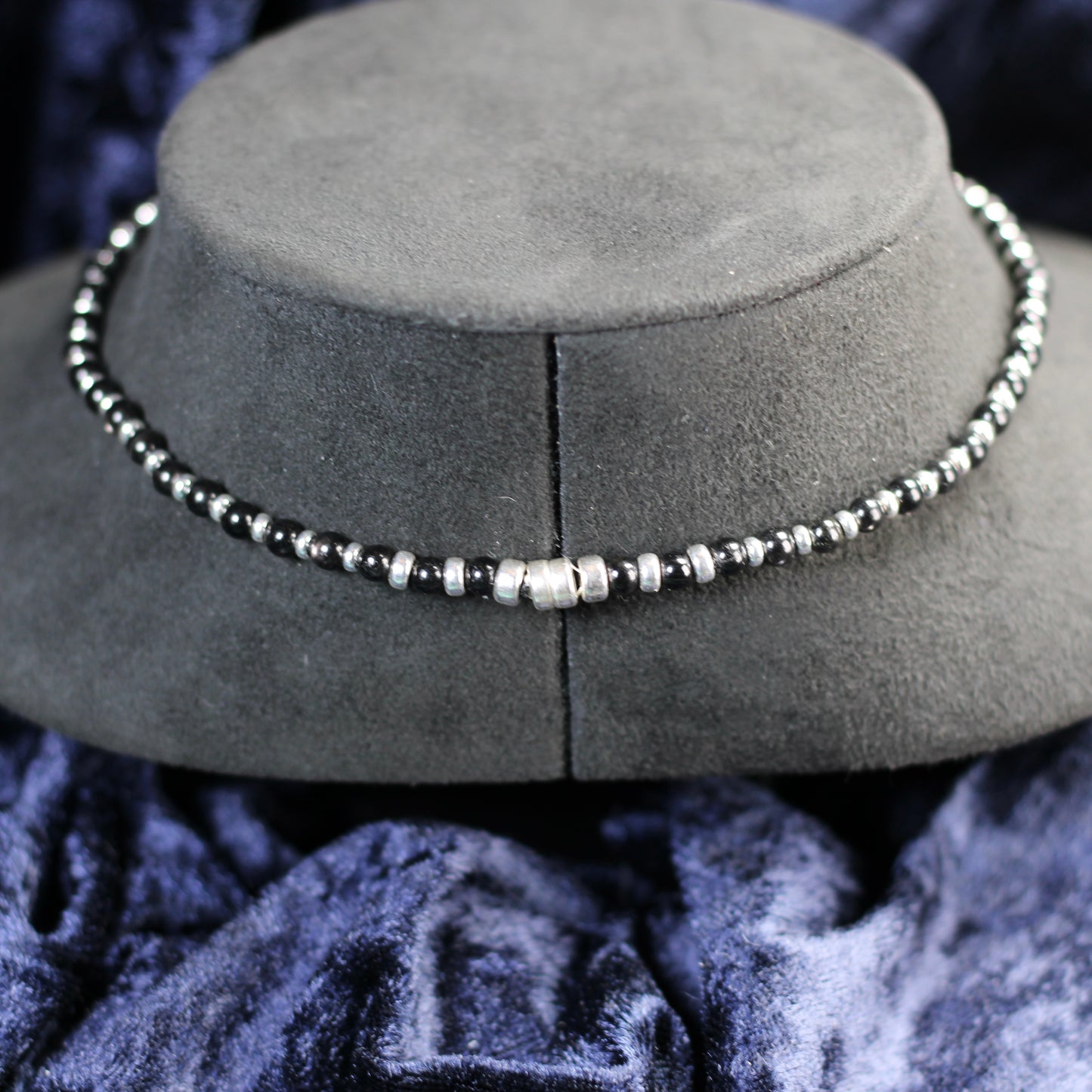 Hypersthene Choker Necklace With Sterling Silver & Tumble Stone