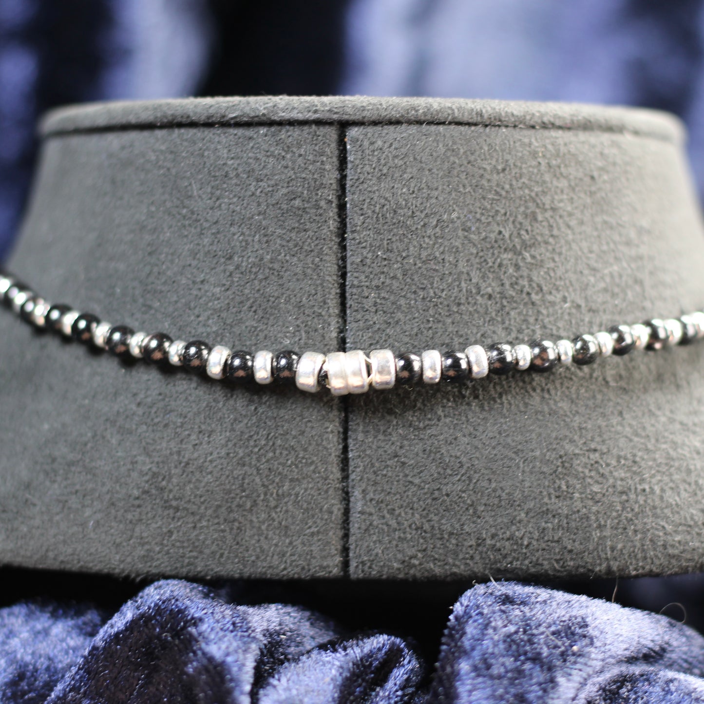 Hypersthene Choker Necklace With Sterling Silver & Tumble Stone