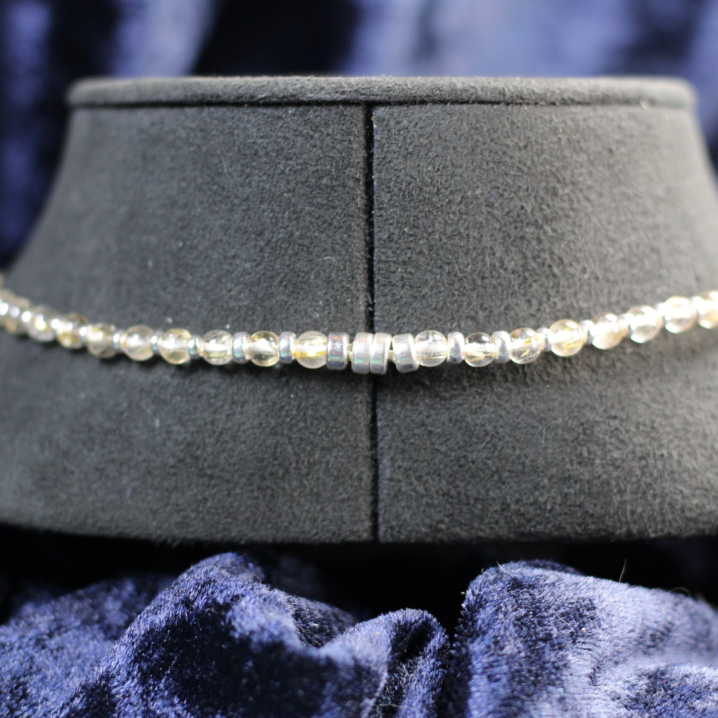 Golden Rutilated Quartz Choker Necklace With Sterling Silver & Tumble Stone