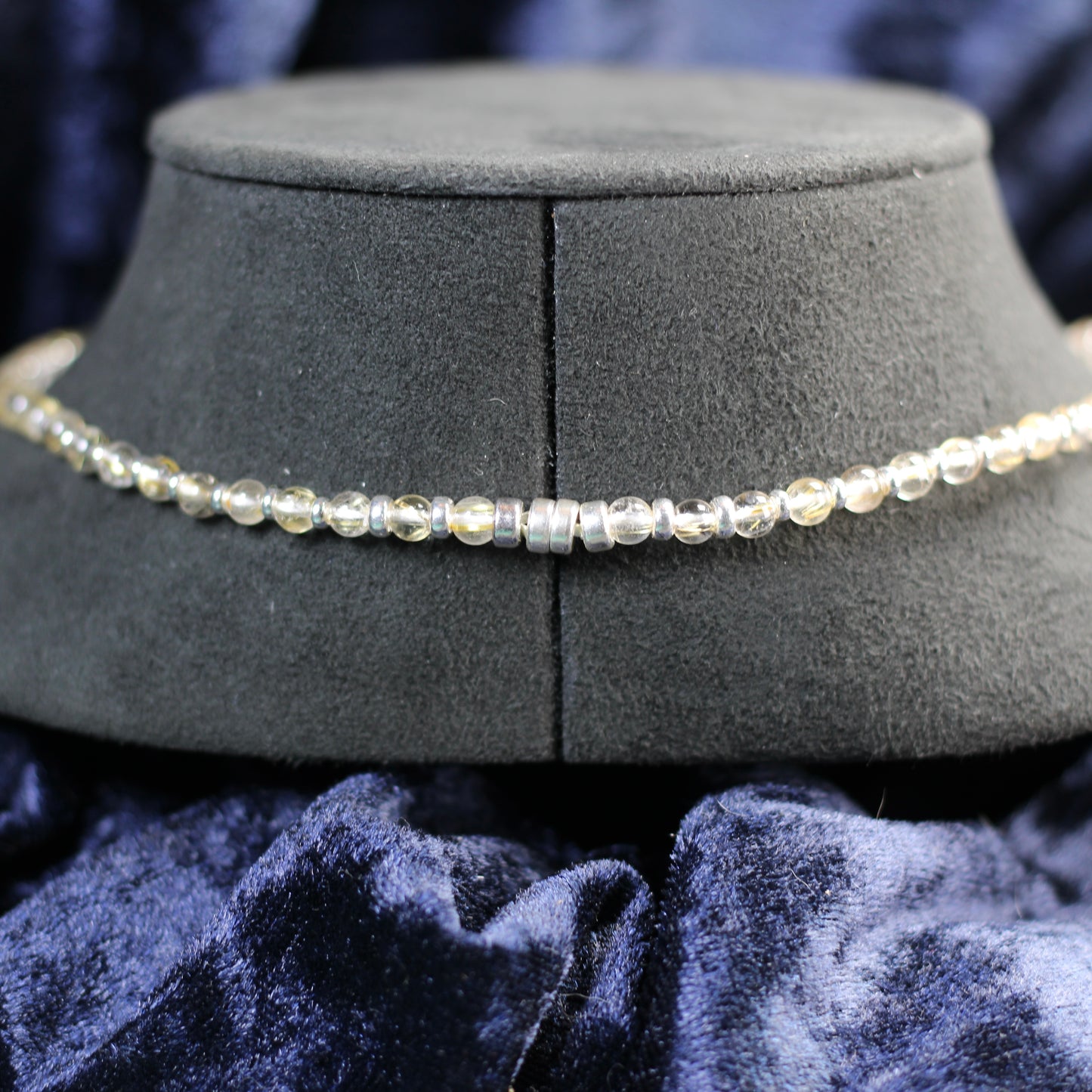 Golden Rutilated Quartz Choker Necklace With Sterling Silver & Tumble Stone