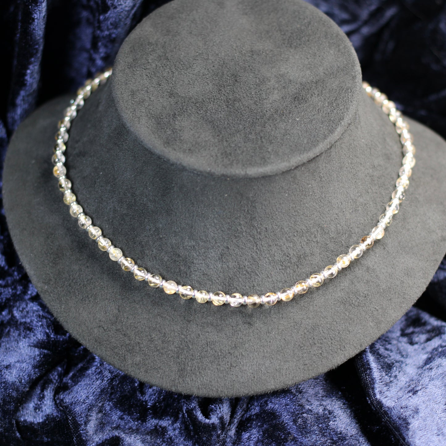 Golden Rutilated Quartz Choker Necklace With Sterling Silver & Tumble Stone