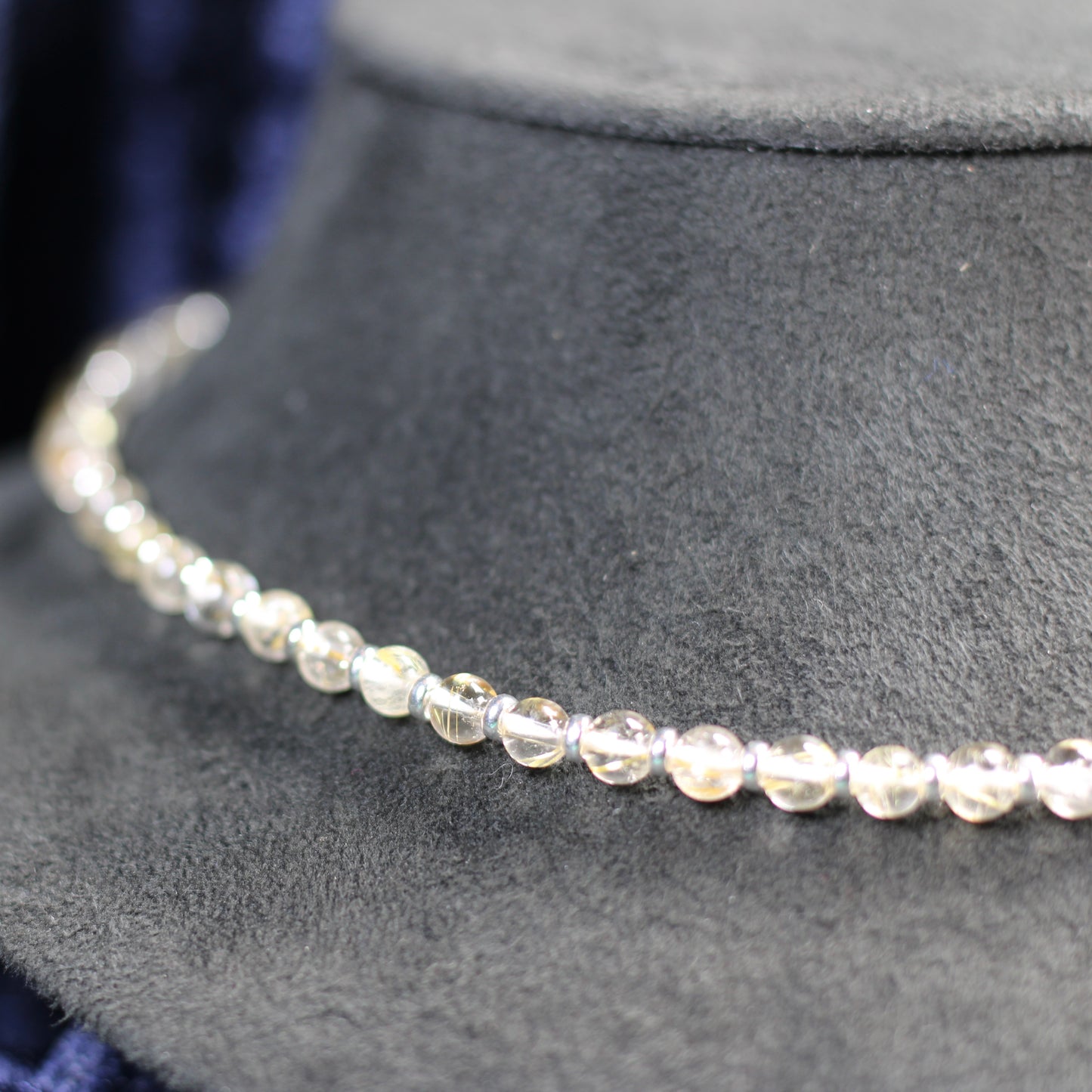 Golden Rutilated Quartz Choker Necklace With Sterling Silver & Tumble Stone