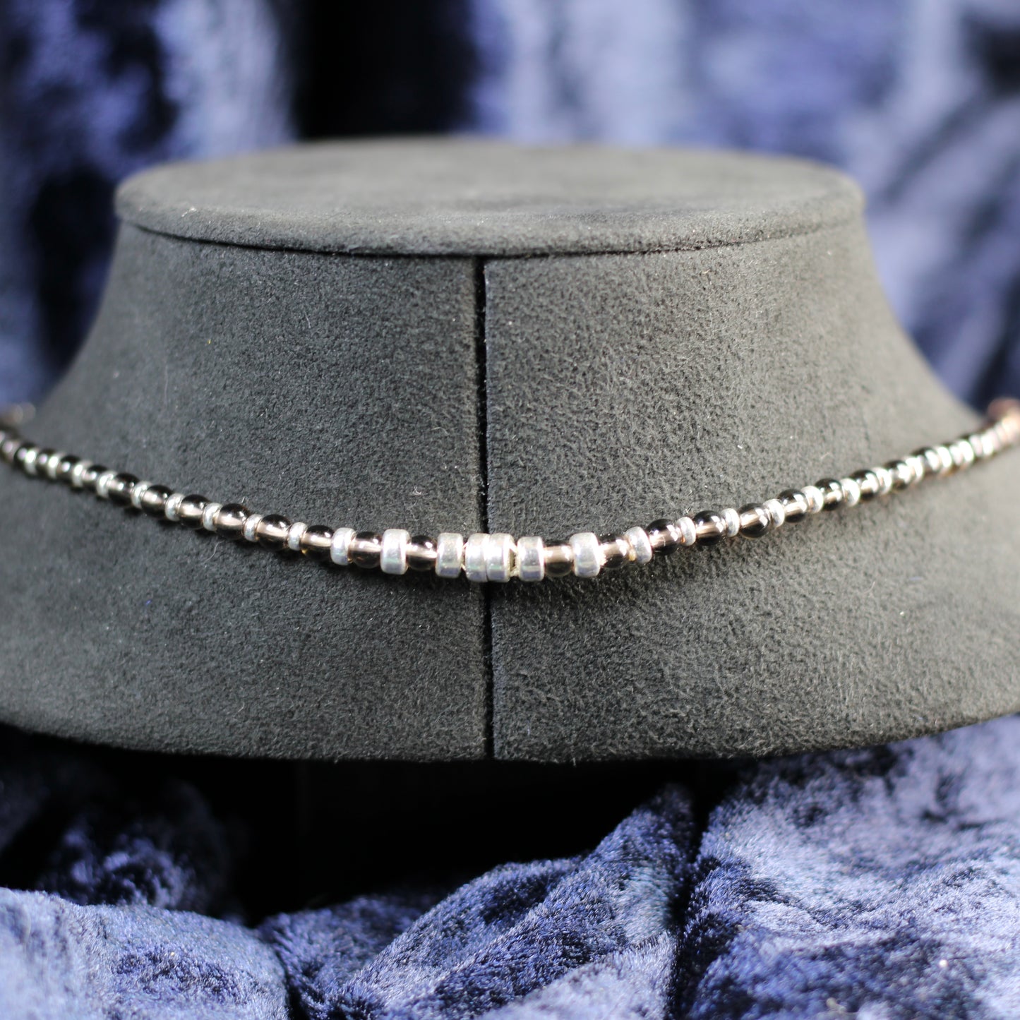 Smokey Quartz Choker Necklace With Sterling Silver & Tumble Stone