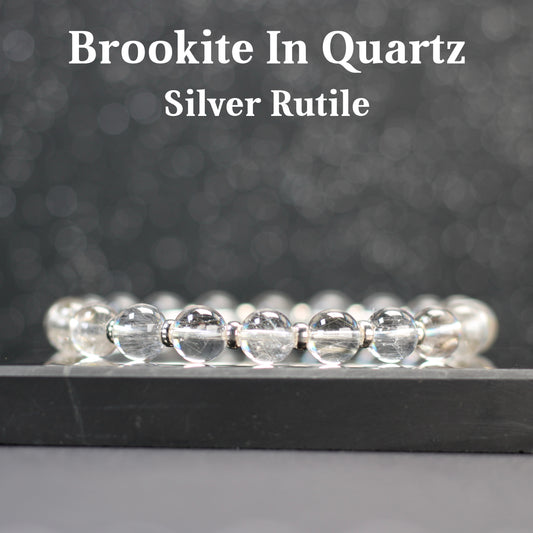 Brookite In Quartz Silver Rutile Power Bracelet With Sterling Silver & Brookite Crystal