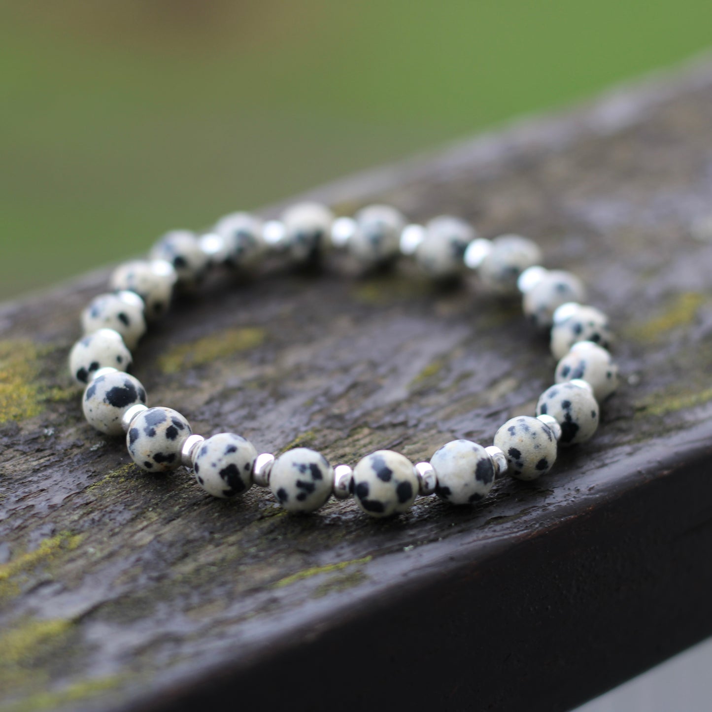 Dalmatian Stone Power Bracelet With Sterling Silver & Tumble Stone