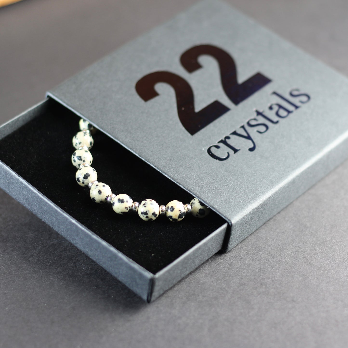 Dalmatian Stone Power Bracelet With Sterling Silver & Tumble Stone