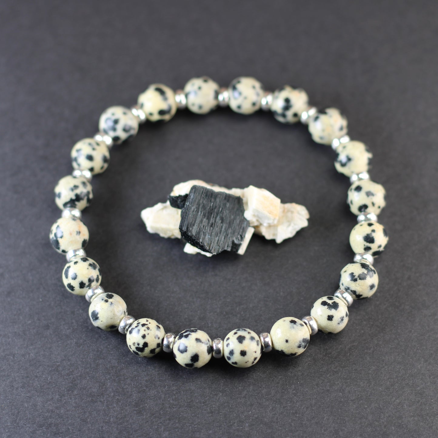 Dalmatian Stone Power Bracelet With Sterling Silver & Tumble Stone