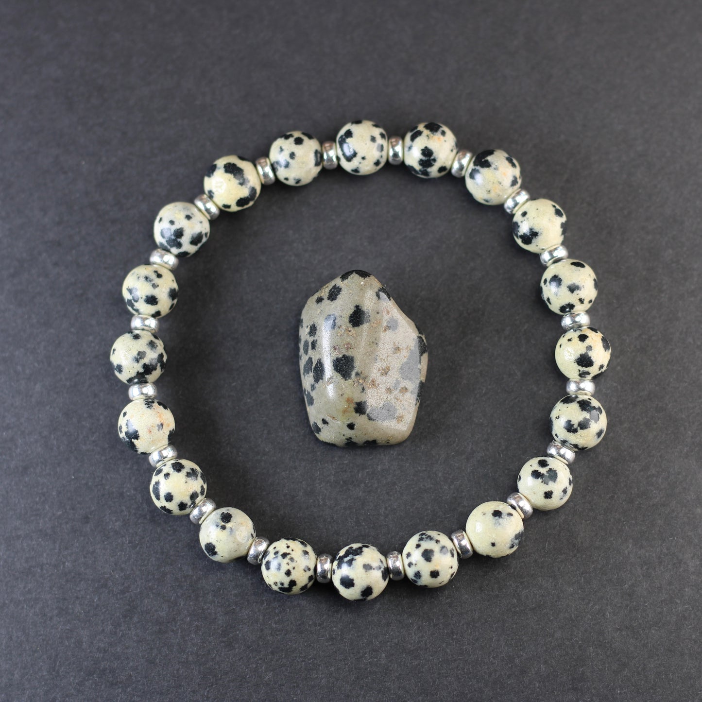 Dalmatian Stone Power Bracelet With Sterling Silver & Tumble Stone