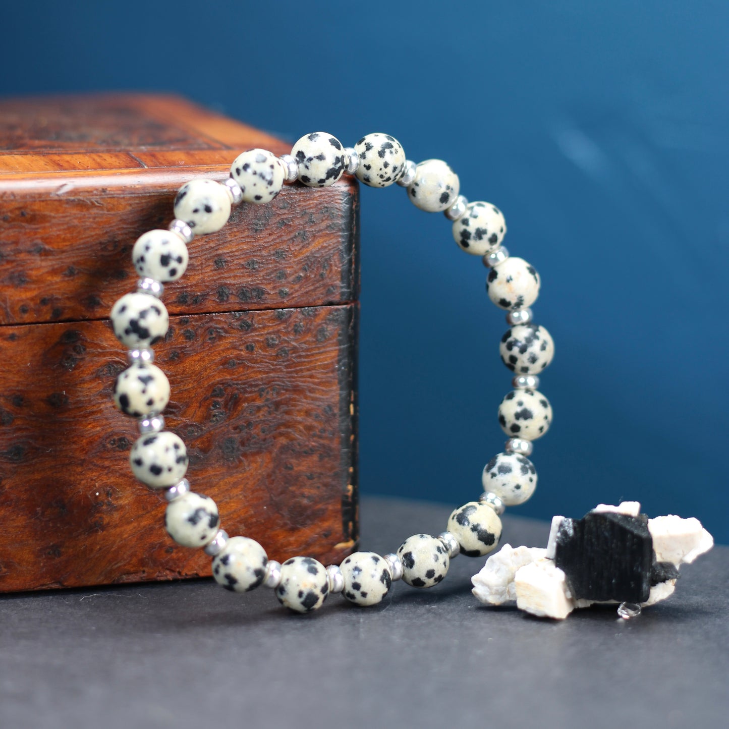 Dalmatian Stone Power Bracelet With Sterling Silver & Tumble Stone