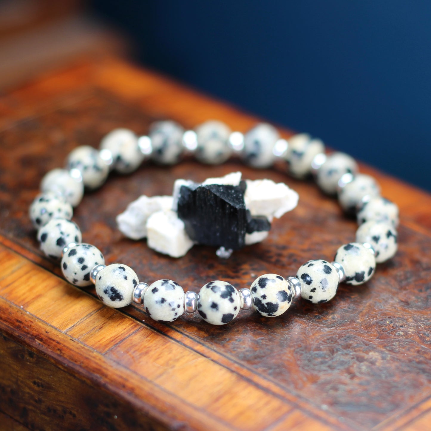 Dalmatian Stone Power Bracelet With Sterling Silver & Tumble Stone