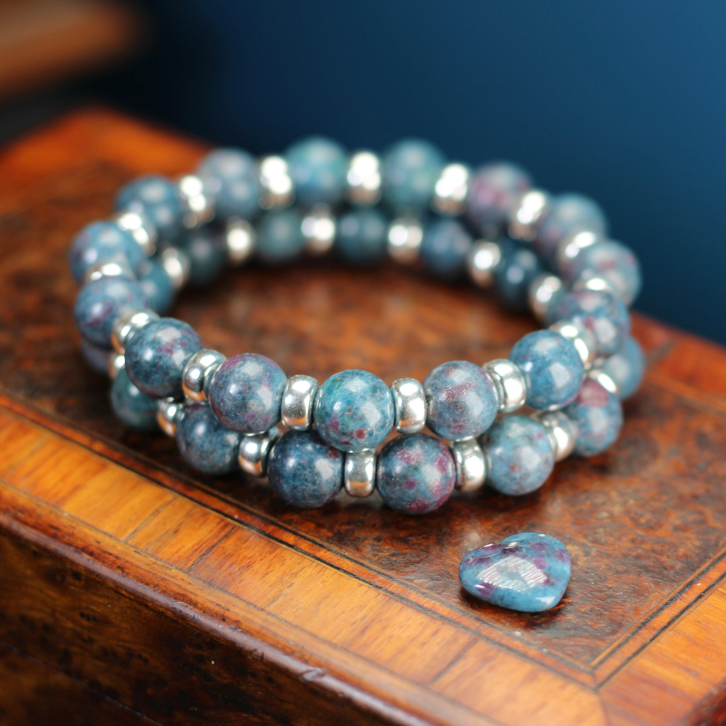 Ruby Kyanite Chunky Power Bracelet With Sterling Silver & Ruby Kyanite Heart