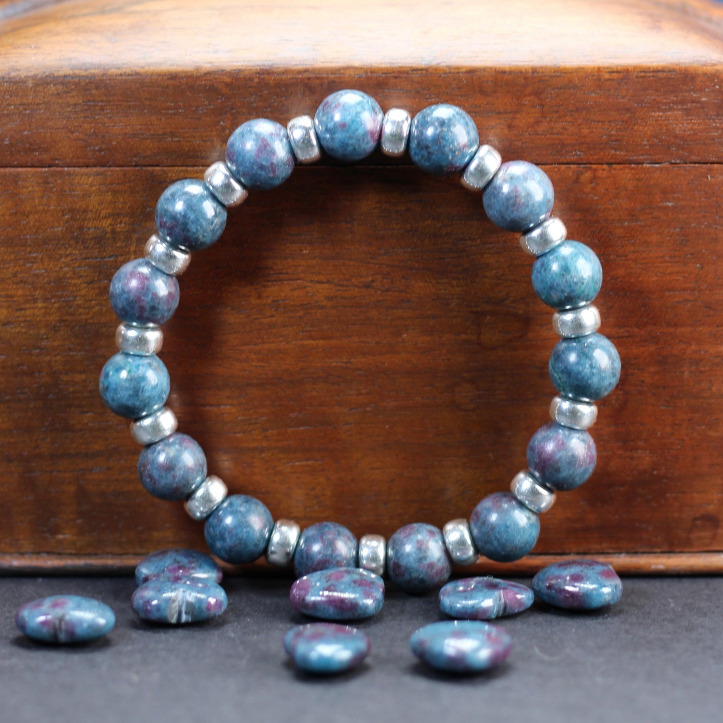 Ruby Kyanite Chunky Power Bracelet With Sterling Silver & Ruby Kyanite Heart