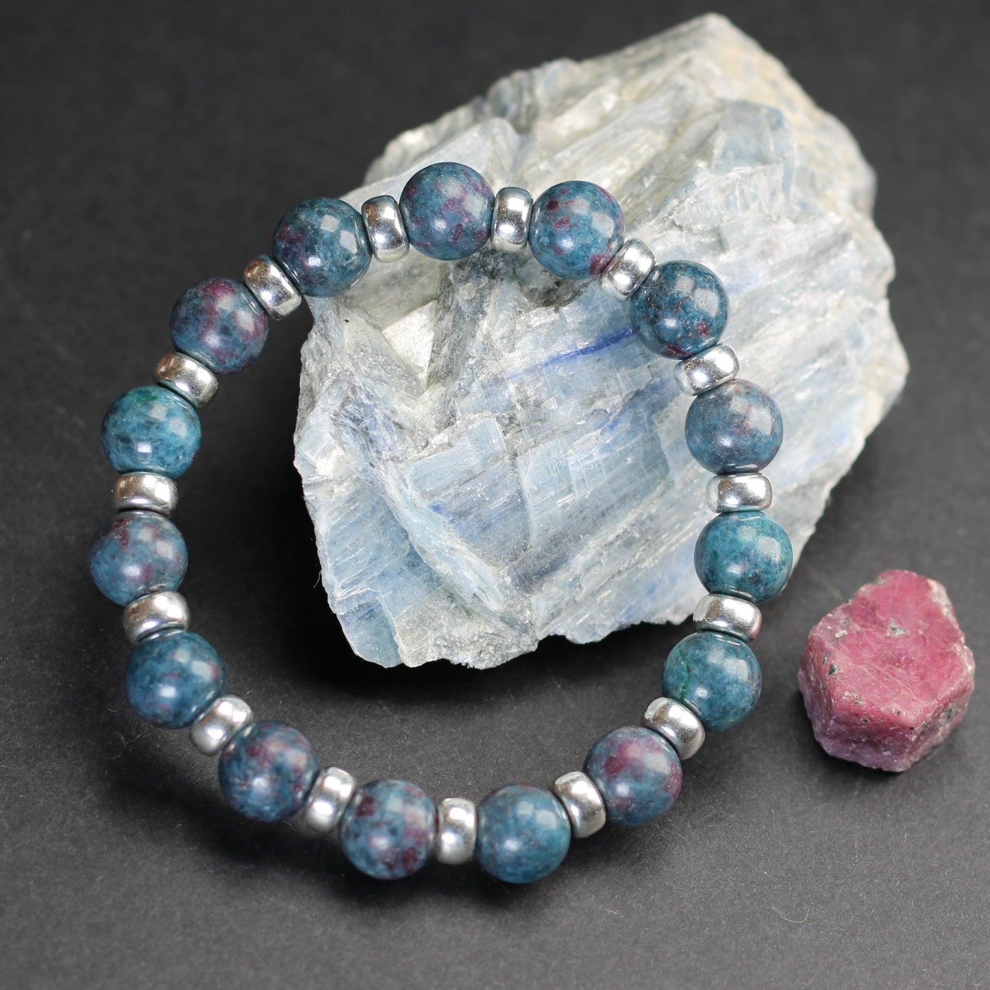 Ruby Kyanite Chunky Power Bracelet With Sterling Silver & Ruby Kyanite Heart