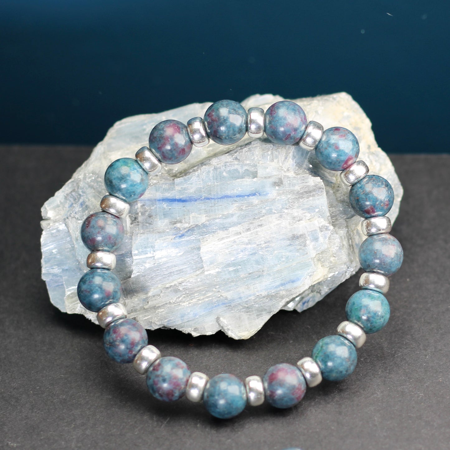 Ruby Kyanite Chunky Power Bracelet With Sterling Silver & Ruby Kyanite Heart