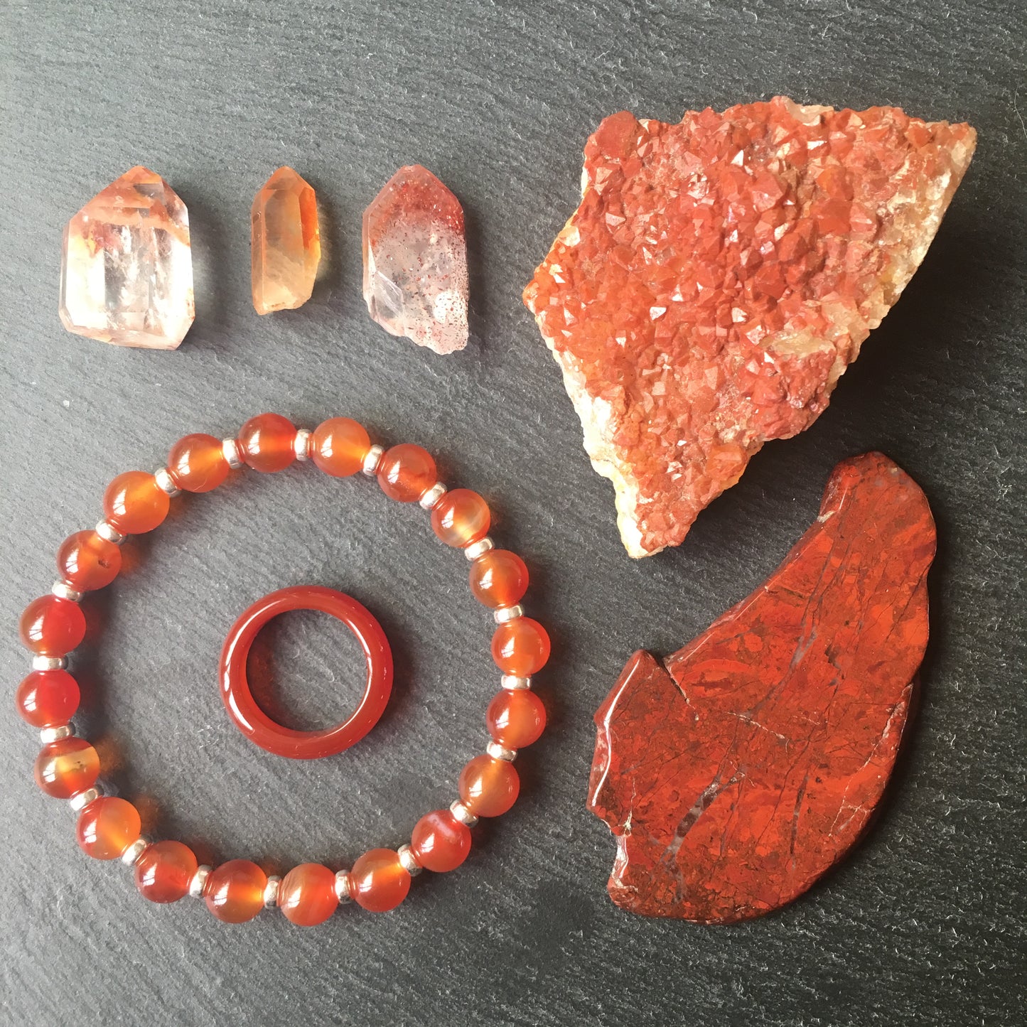 Carnelian Power Bracelet With Sterling Silver & Carnelian Ring