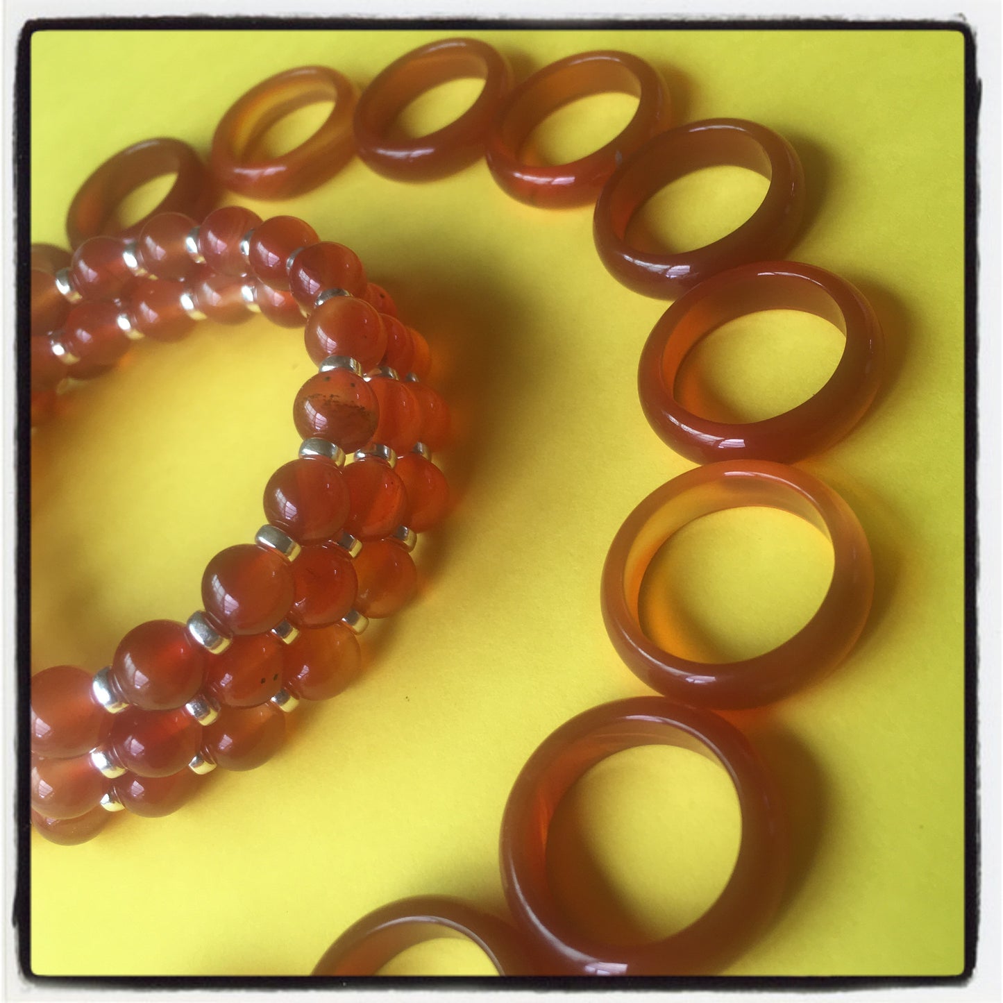 Carnelian Power Bracelet With Sterling Silver & Carnelian Ring