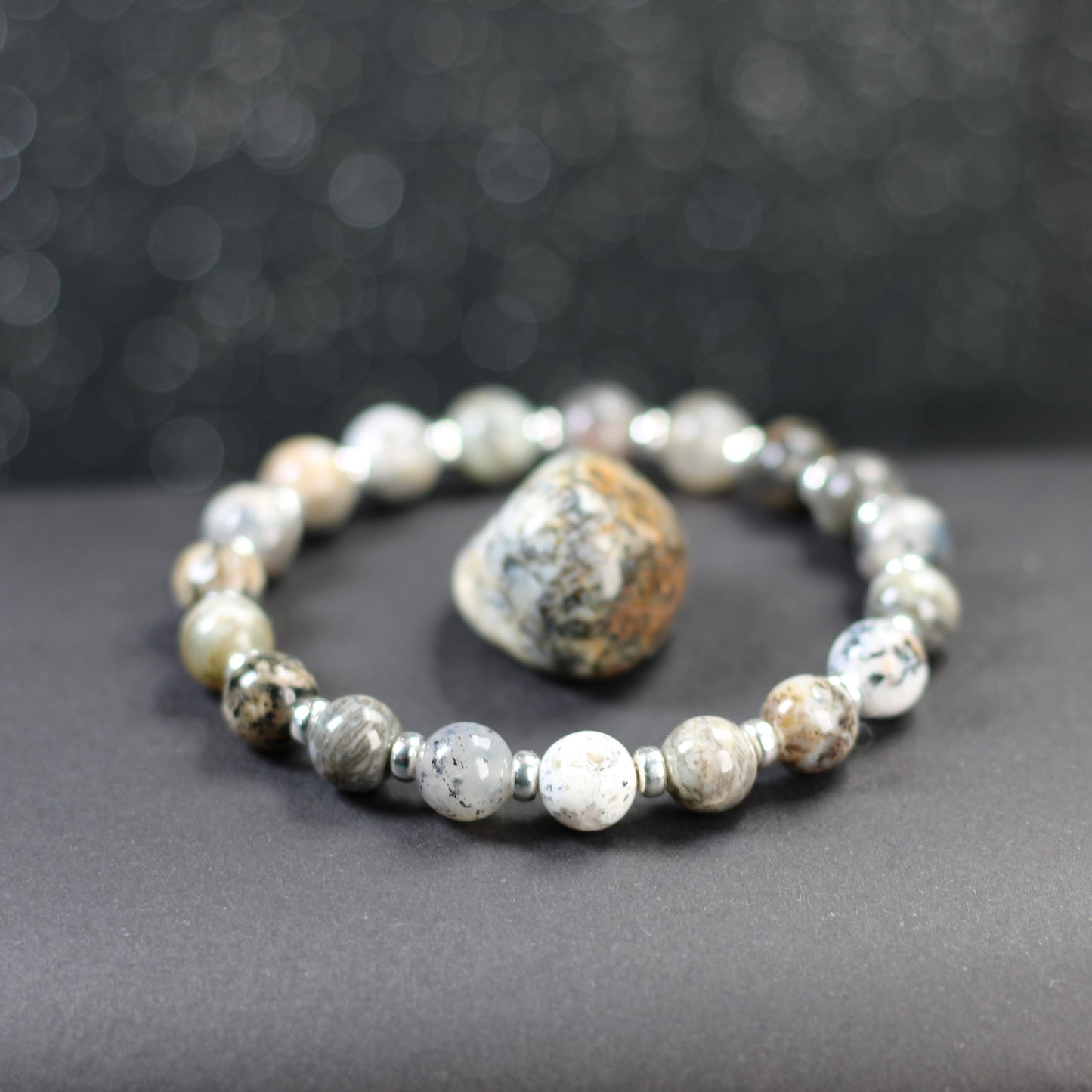 Merlinite Power Bracelet With Sterling Silver & Tumble Stone
