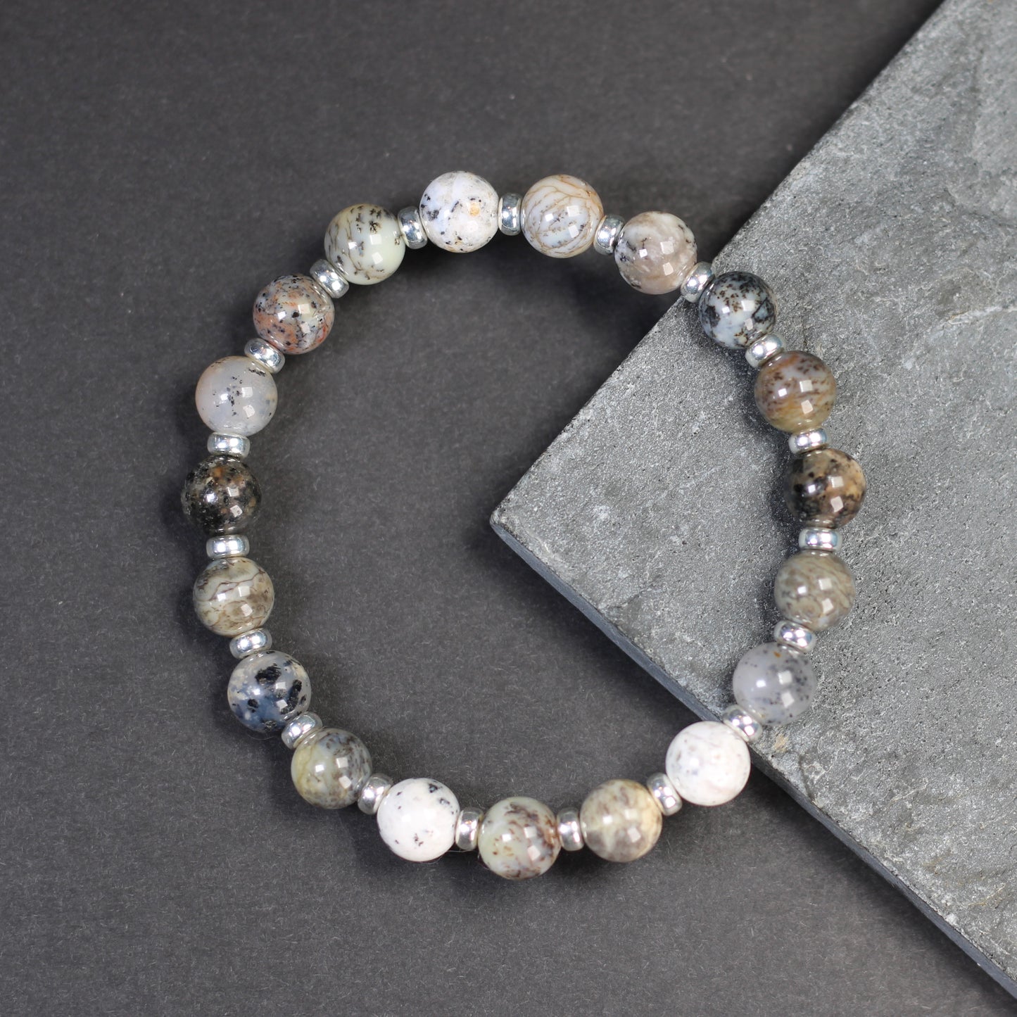 Merlinite Power Bracelet With Sterling Silver & Tumble Stone
