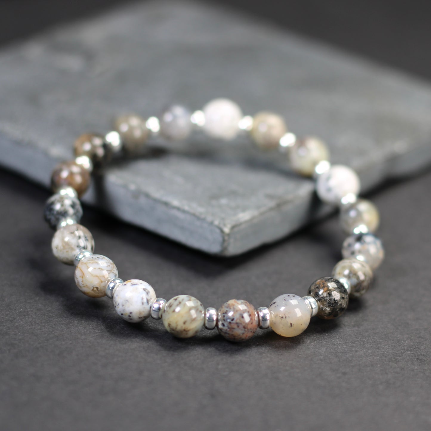 Merlinite Power Bracelet With Sterling Silver & Tumble Stone
