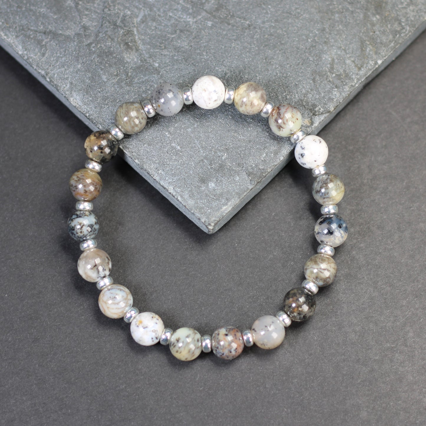 Merlinite Power Bracelet With Sterling Silver & Tumble Stone