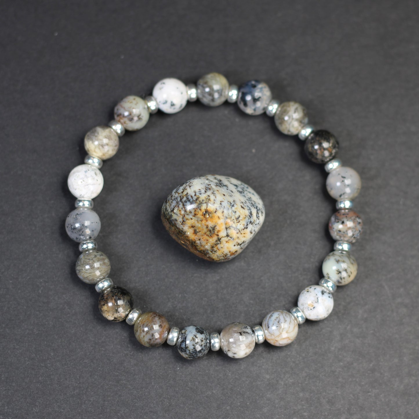 Merlinite Power Bracelet With Sterling Silver & Tumble Stone