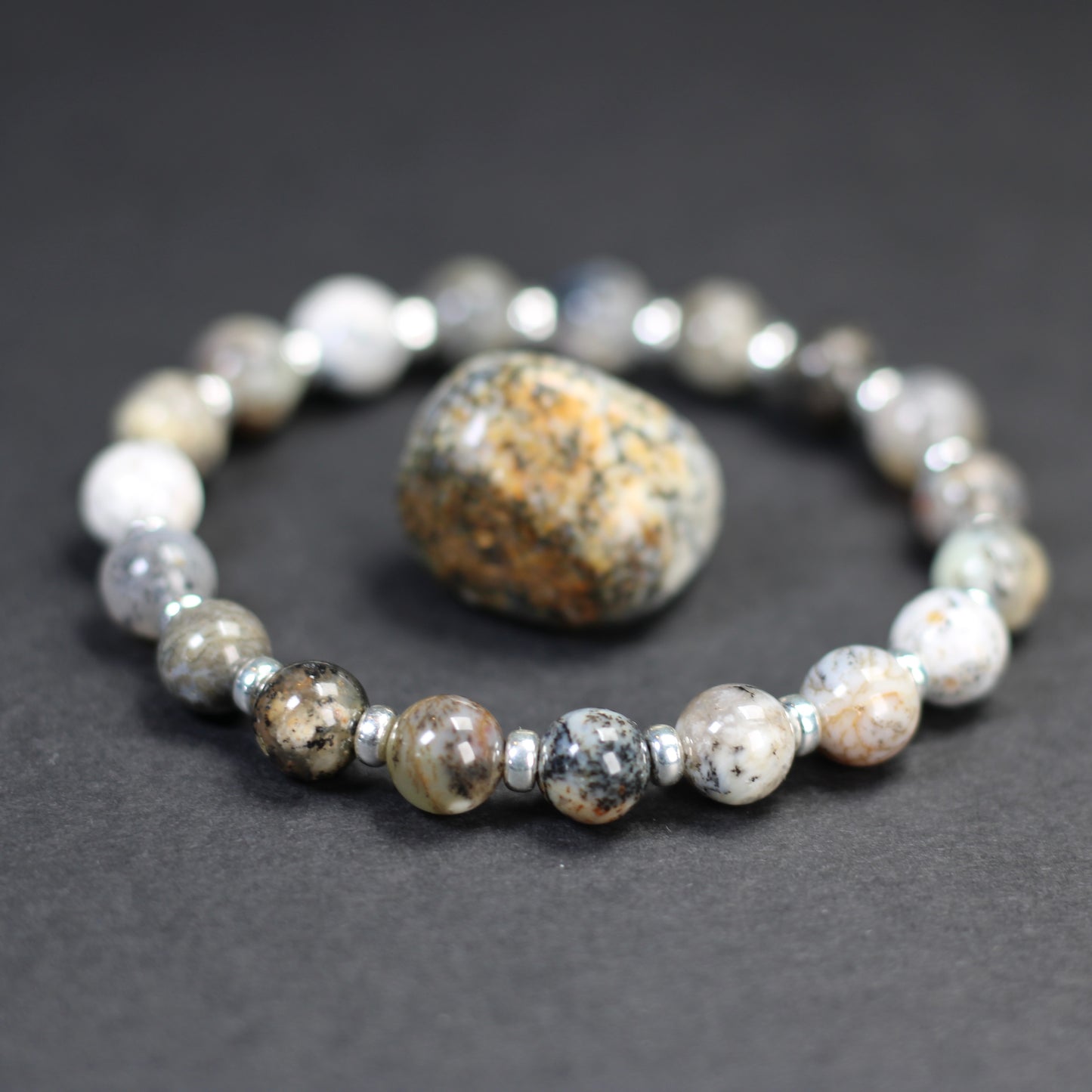 Merlinite Power Bracelet With Sterling Silver & Tumble Stone