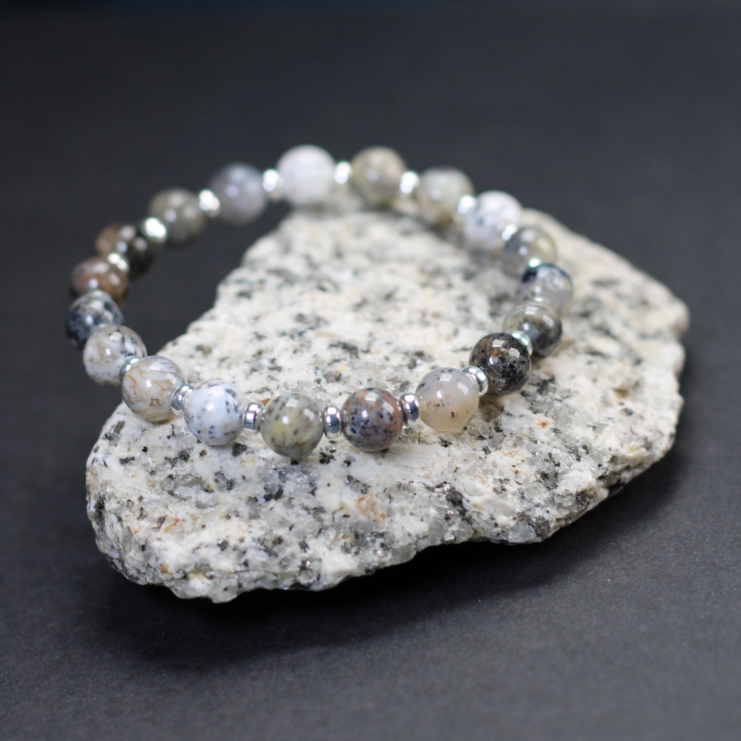 Merlinite Power Bracelet With Sterling Silver & Tumble Stone