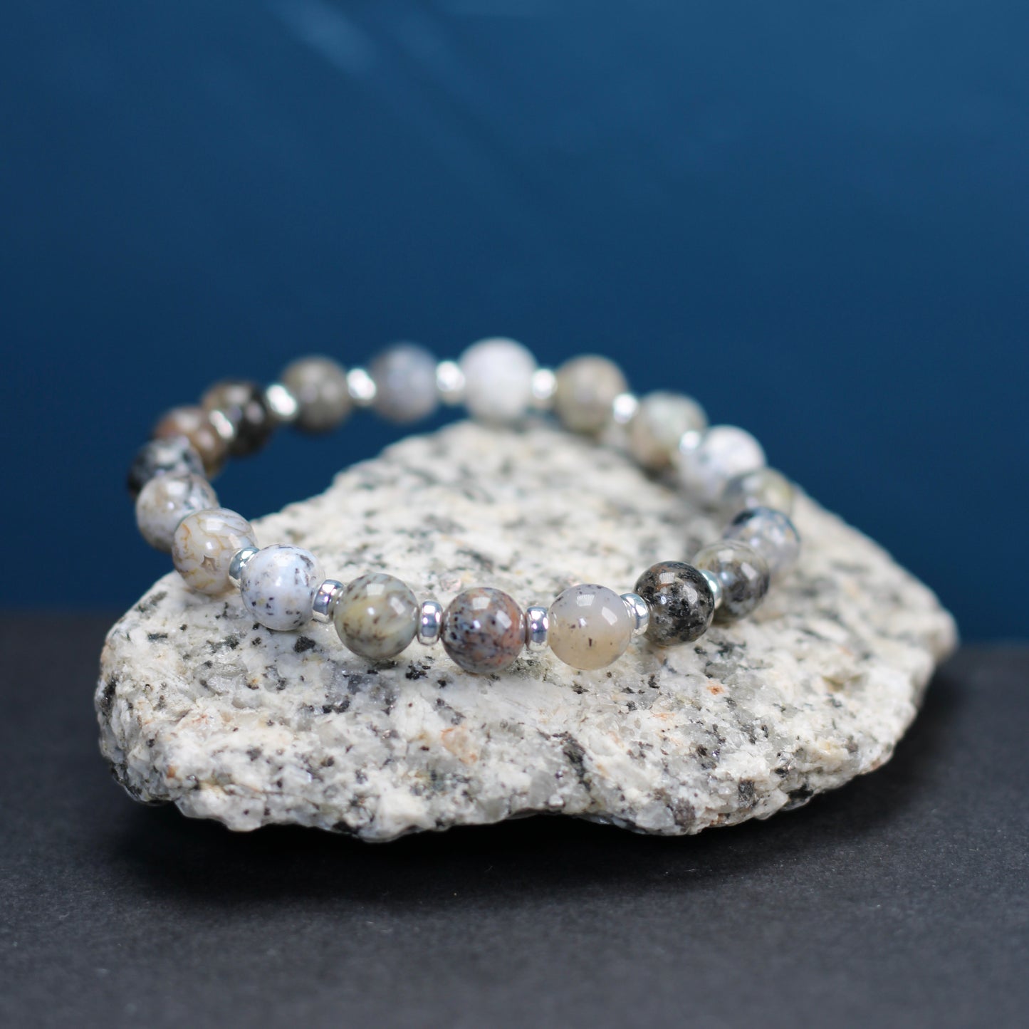 Merlinite Power Bracelet With Sterling Silver & Tumble Stone