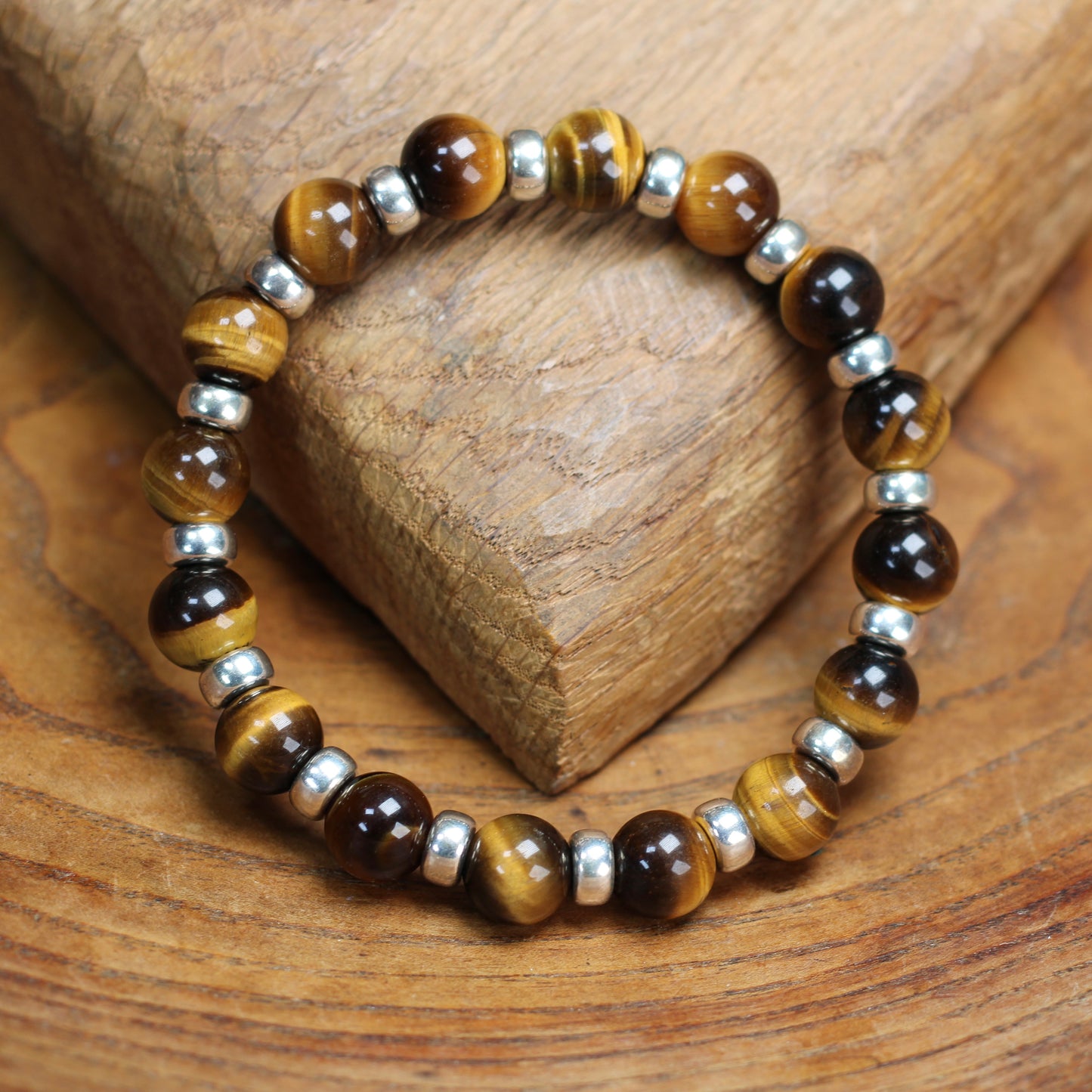 Tiger's Eye Chunky Power Bracelet With Sterling Silver & Heart