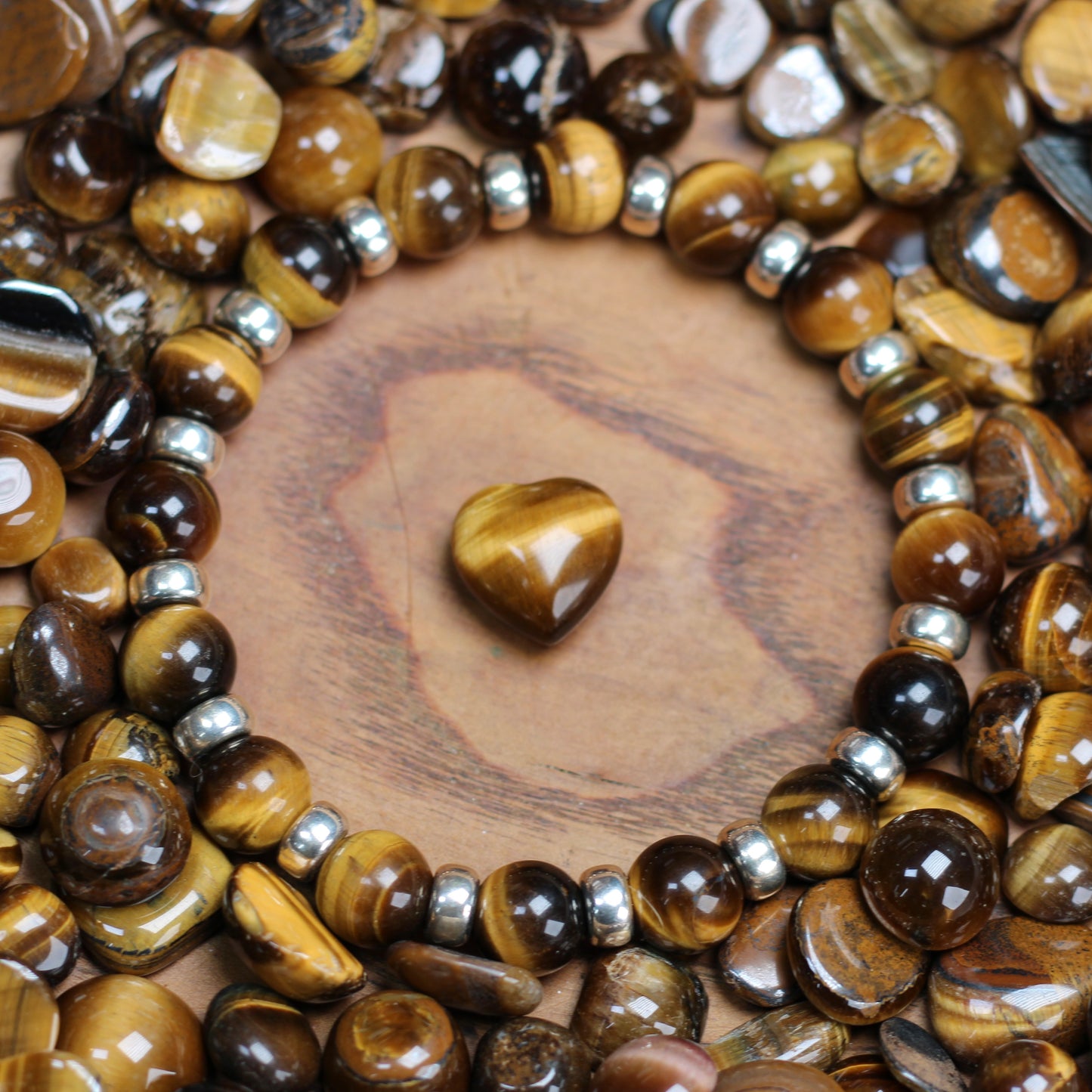 Tiger's Eye Chunky Power Bracelet With Sterling Silver & Heart