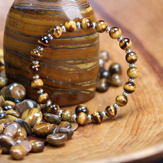 Tiger's Eye Power Bracelet With Sterling Silver & Heart.