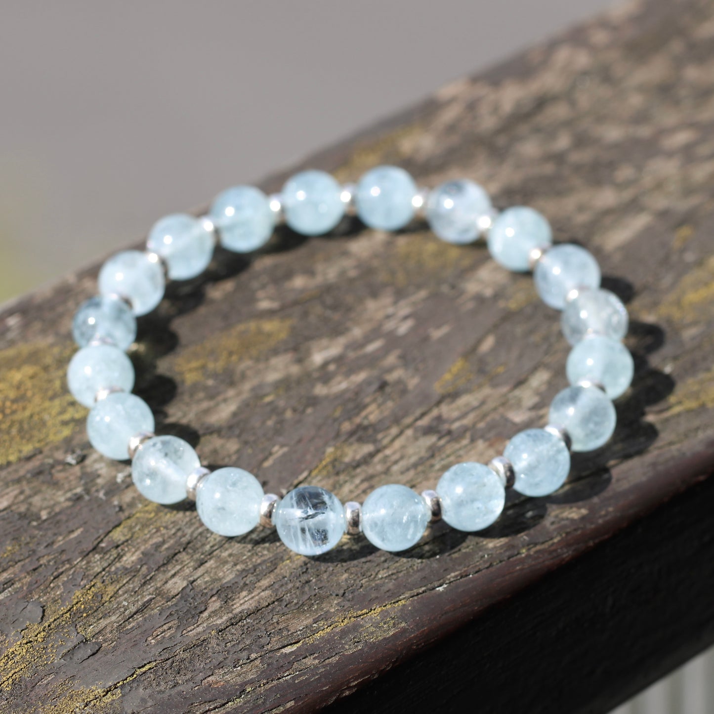 Aquamarine Power Bracelet With Sterling Silver & Tumble