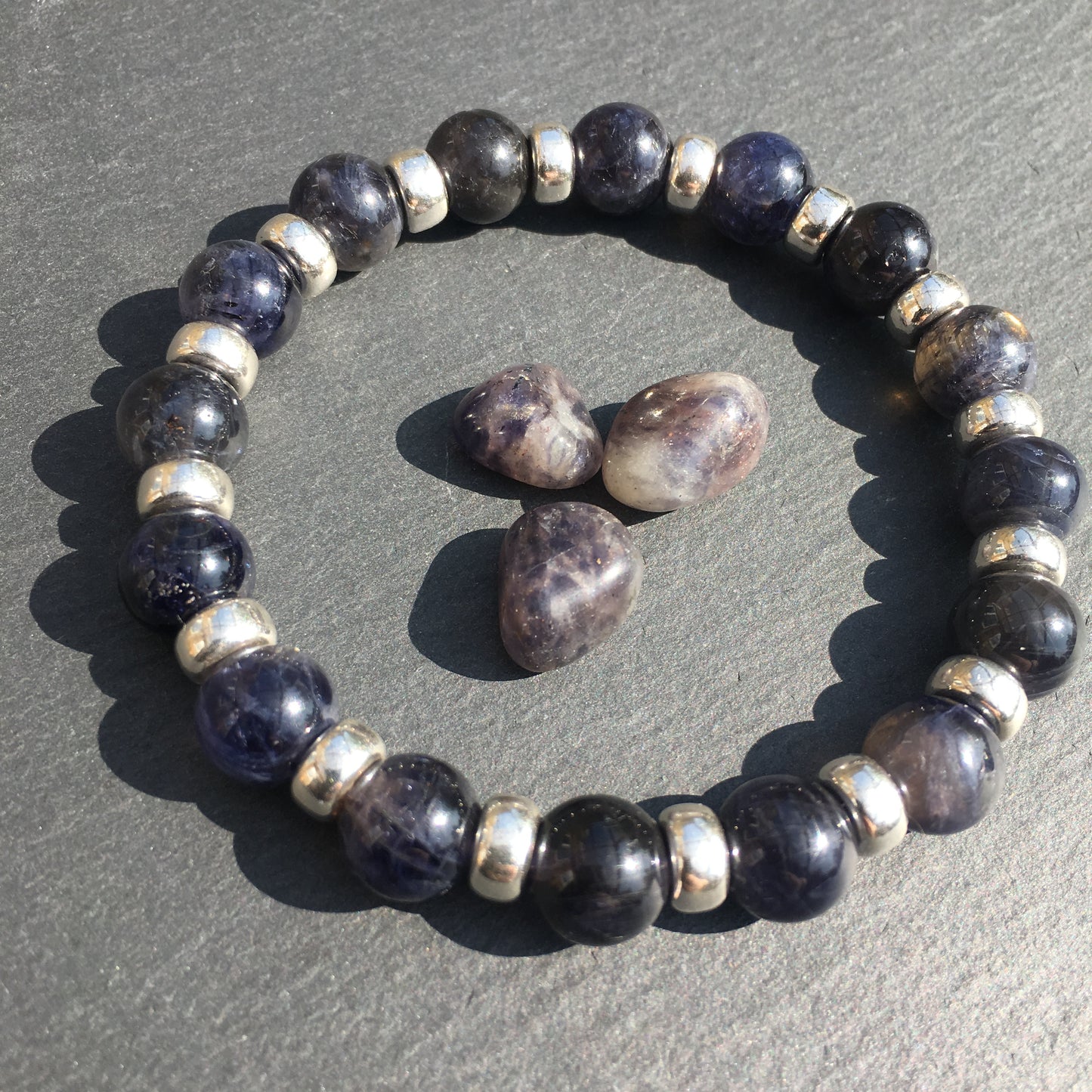 Iolite Chunky Power Bracelet With Sterling Silver & Tumble Stone