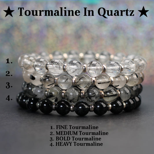 Tourmaline In Quartz Power Bracelet With Sterling Silver & Raw Tourmalated Quartz Piece