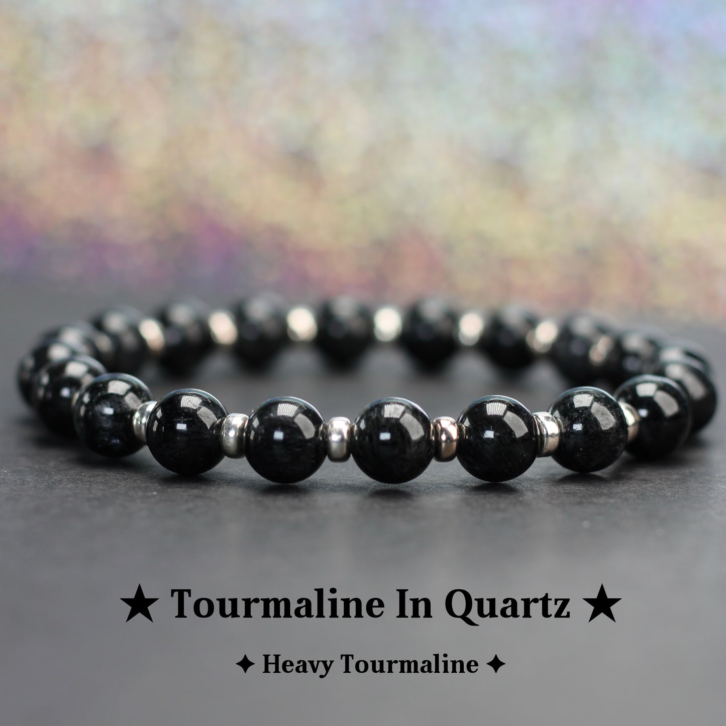 Tourmaline In Quartz Power Bracelet With Sterling Silver & Raw Tourmalated Quartz Piece