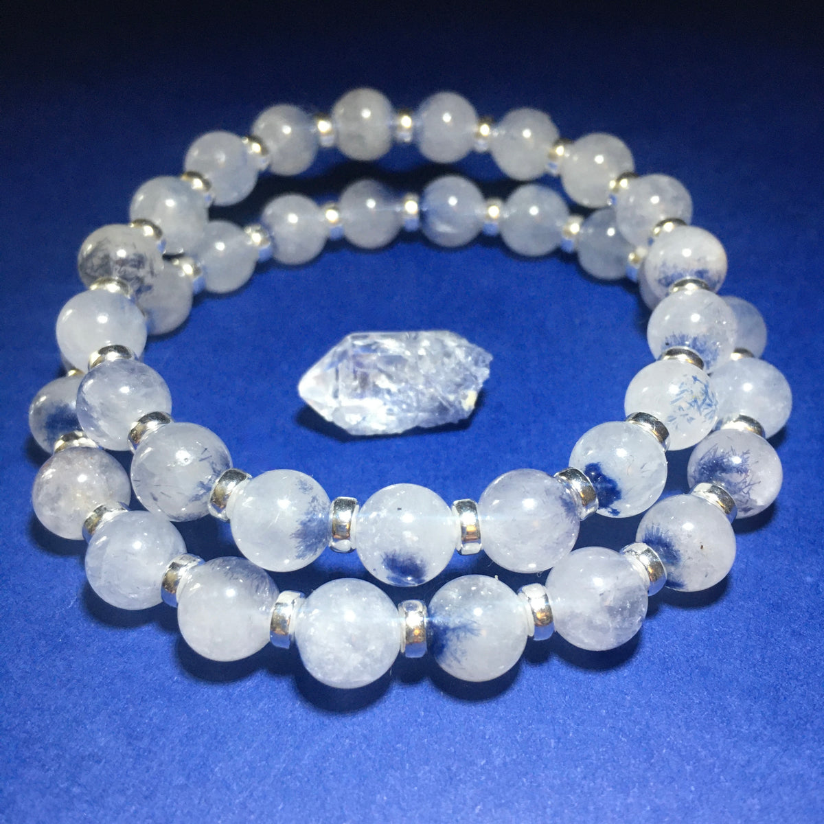 Dumortierite In Quartz Power Bracelet Collection With Sterling Silver & Free Chip Bottle