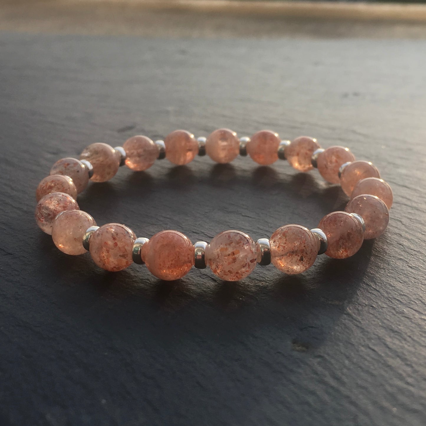 Sunstone Power Bracelet With Sterling Silver & Tumble Stone