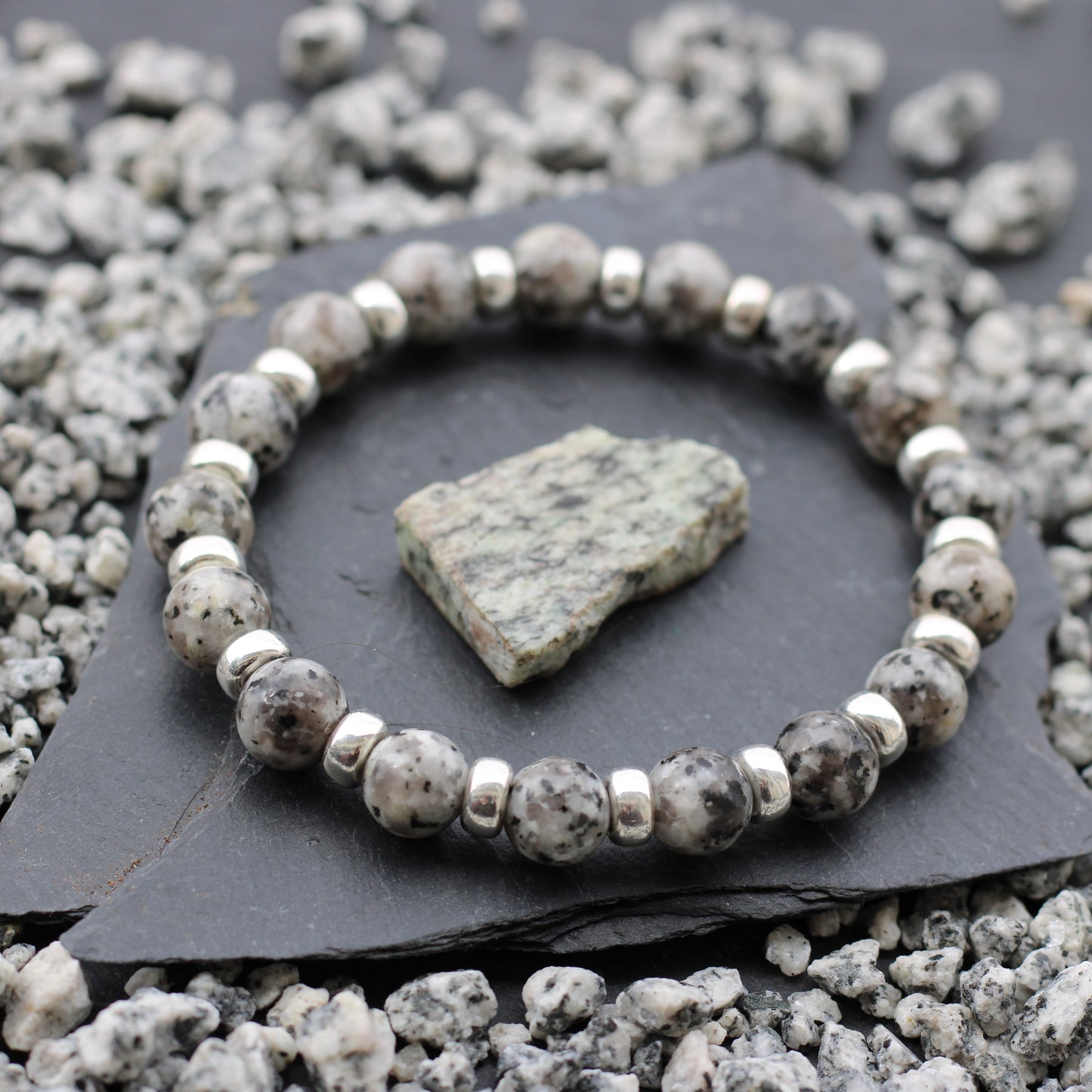 Granite Power Bracelet With Sterling Silver & Granite Piece