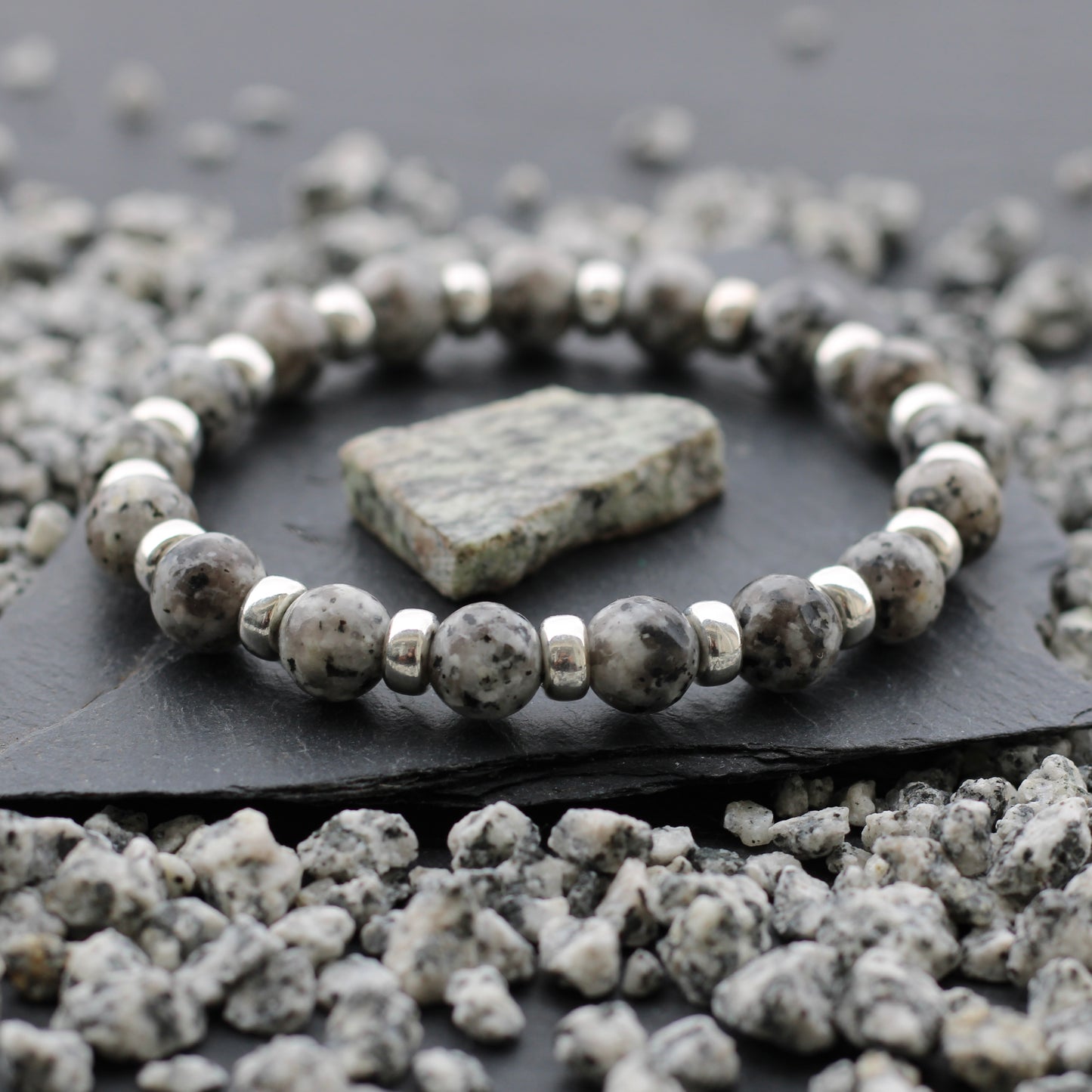 Granite Power Bracelet With Sterling Silver & Granite Piece