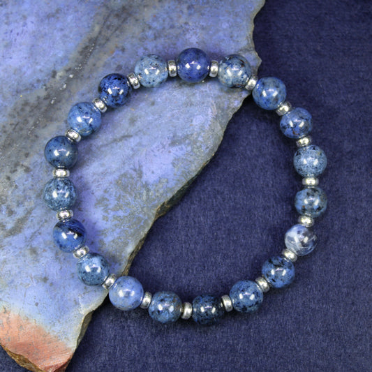 Dumortierite Power Bracelet With Sterling Silver & Dumortierite Tumble Stone