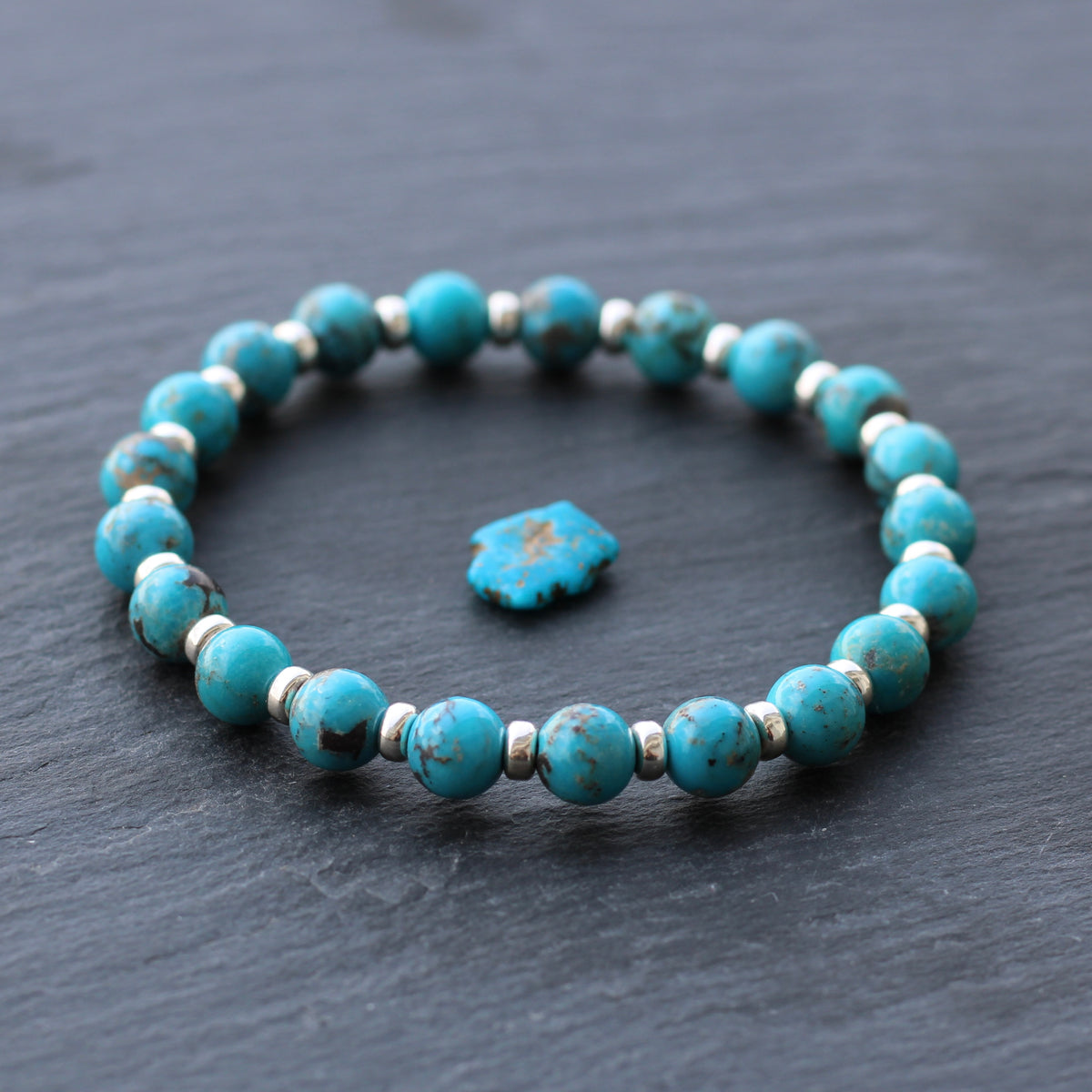 Turquoise Power Bracelet With Sterling Silver & Free Small Tumble