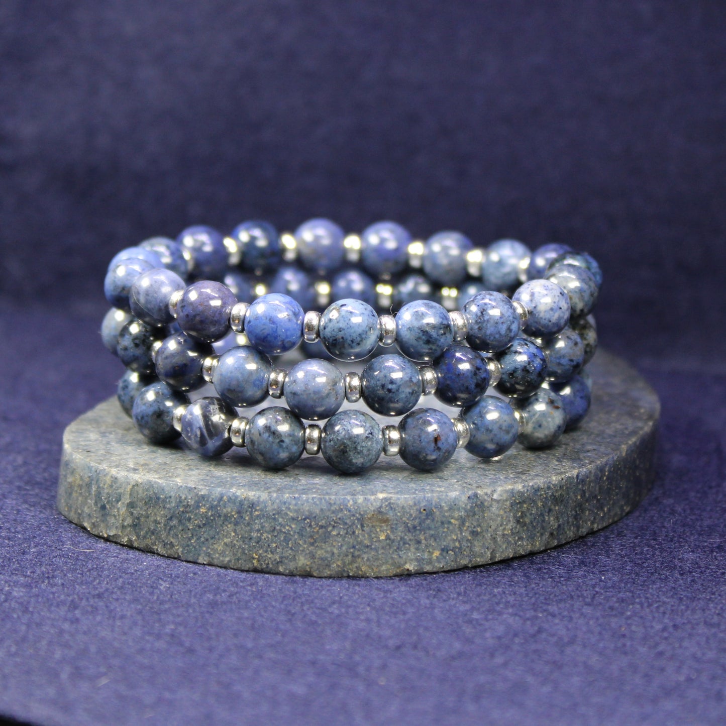 Dumortierite Power Bracelet With Sterling Silver & Dumortierite Tumble Stone