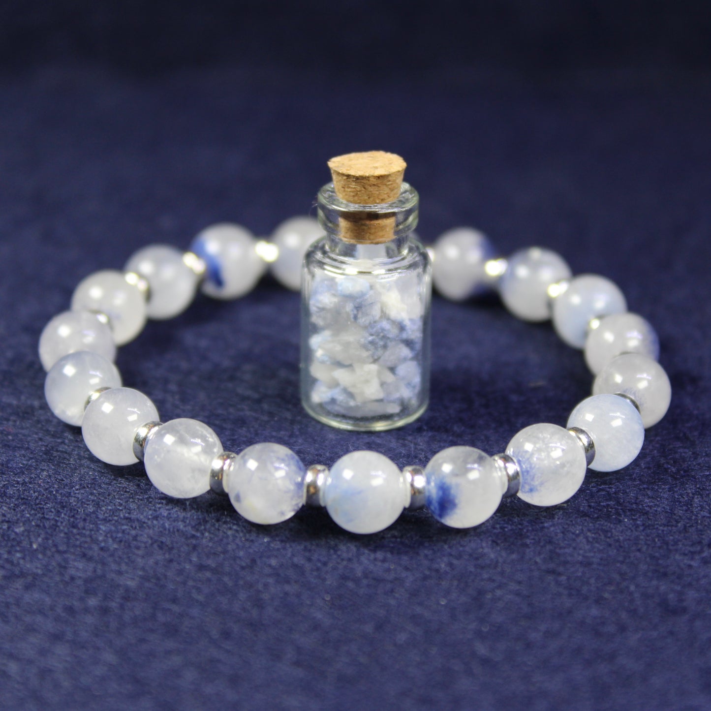 Dumortierite In Quartz Power Bracelet With Sterling Silver & Little Bottle Of Chips