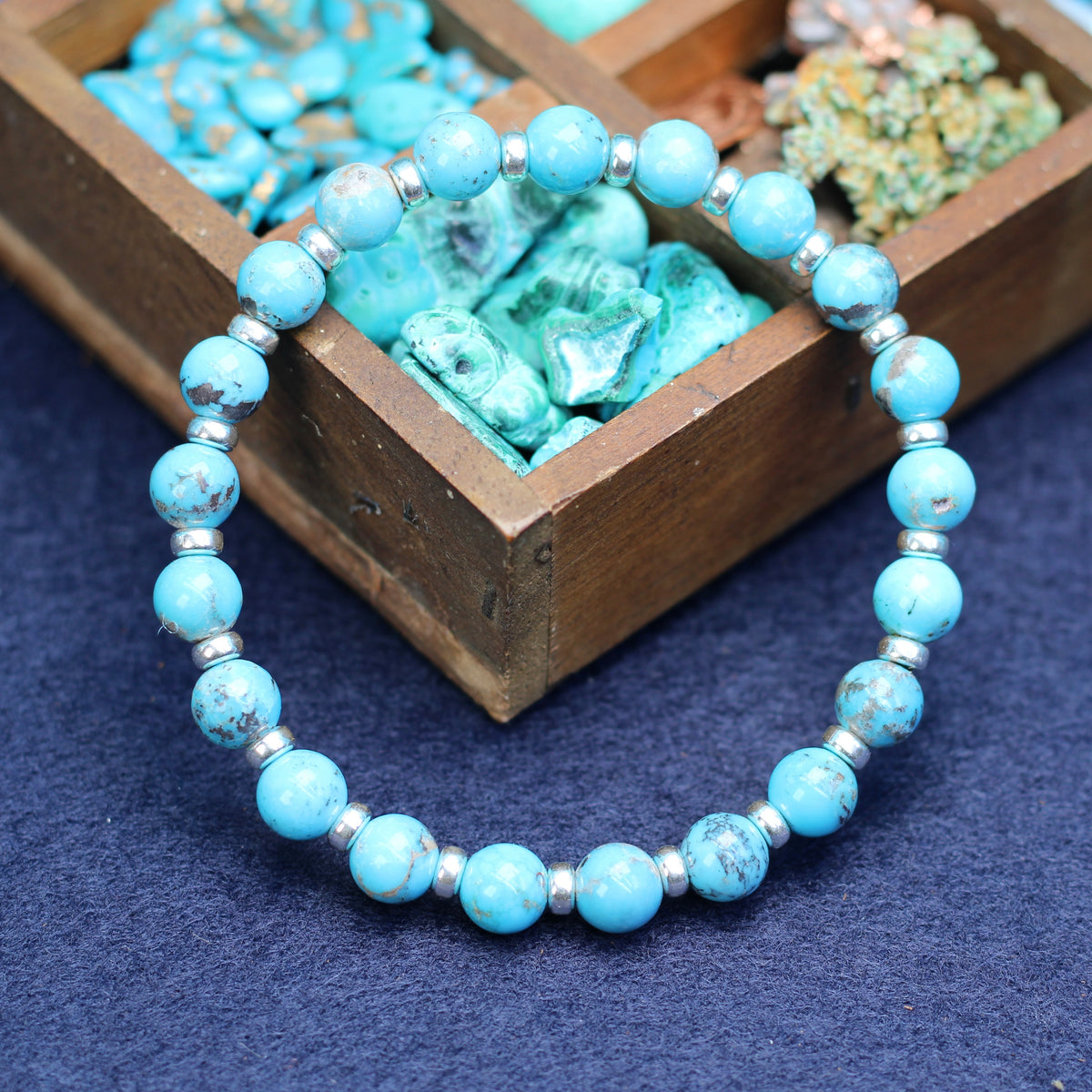 Turquoise Power Bracelet With Sterling Silver & Free Small Tumble