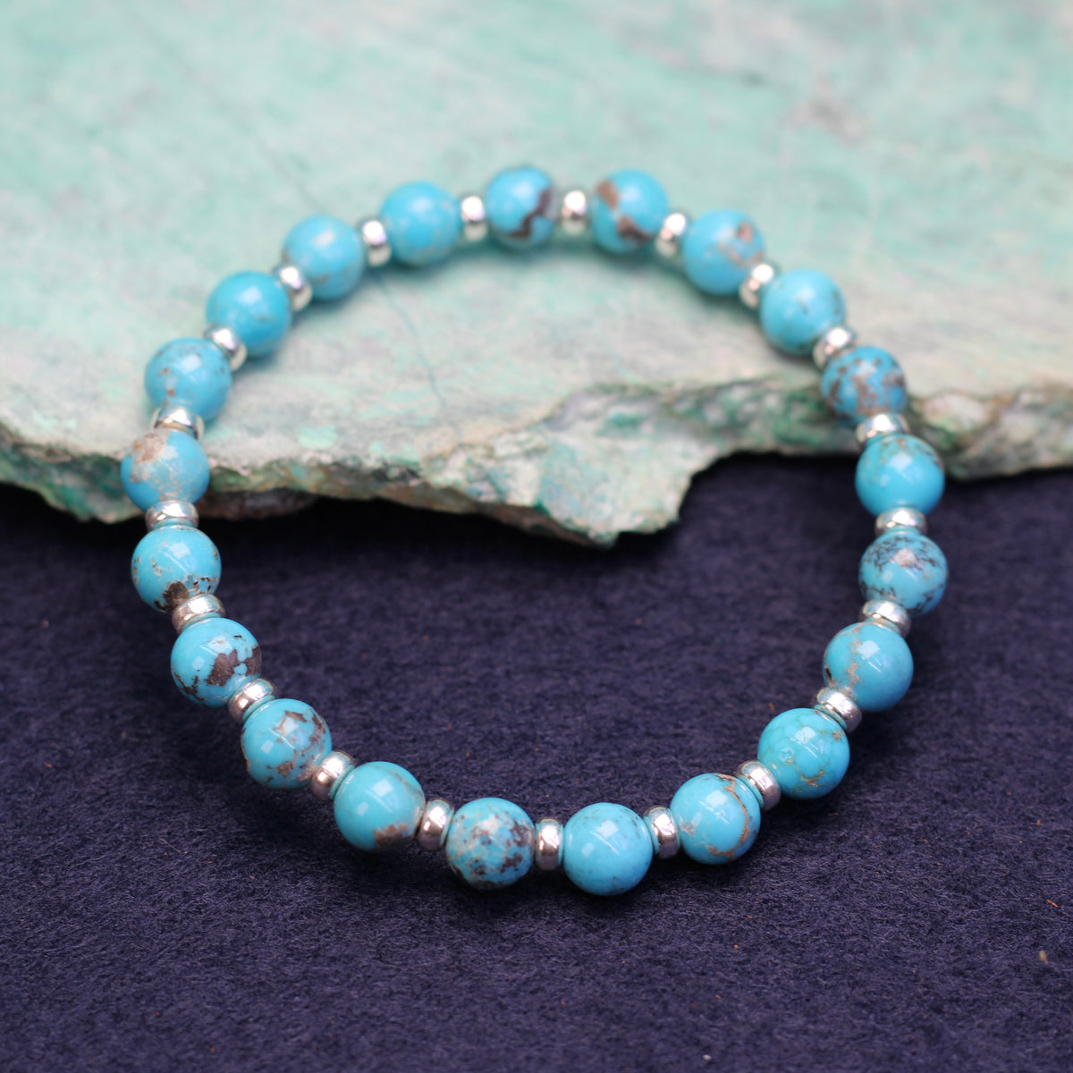 Turquoise Power Bracelet With Sterling Silver & Free Small Tumble