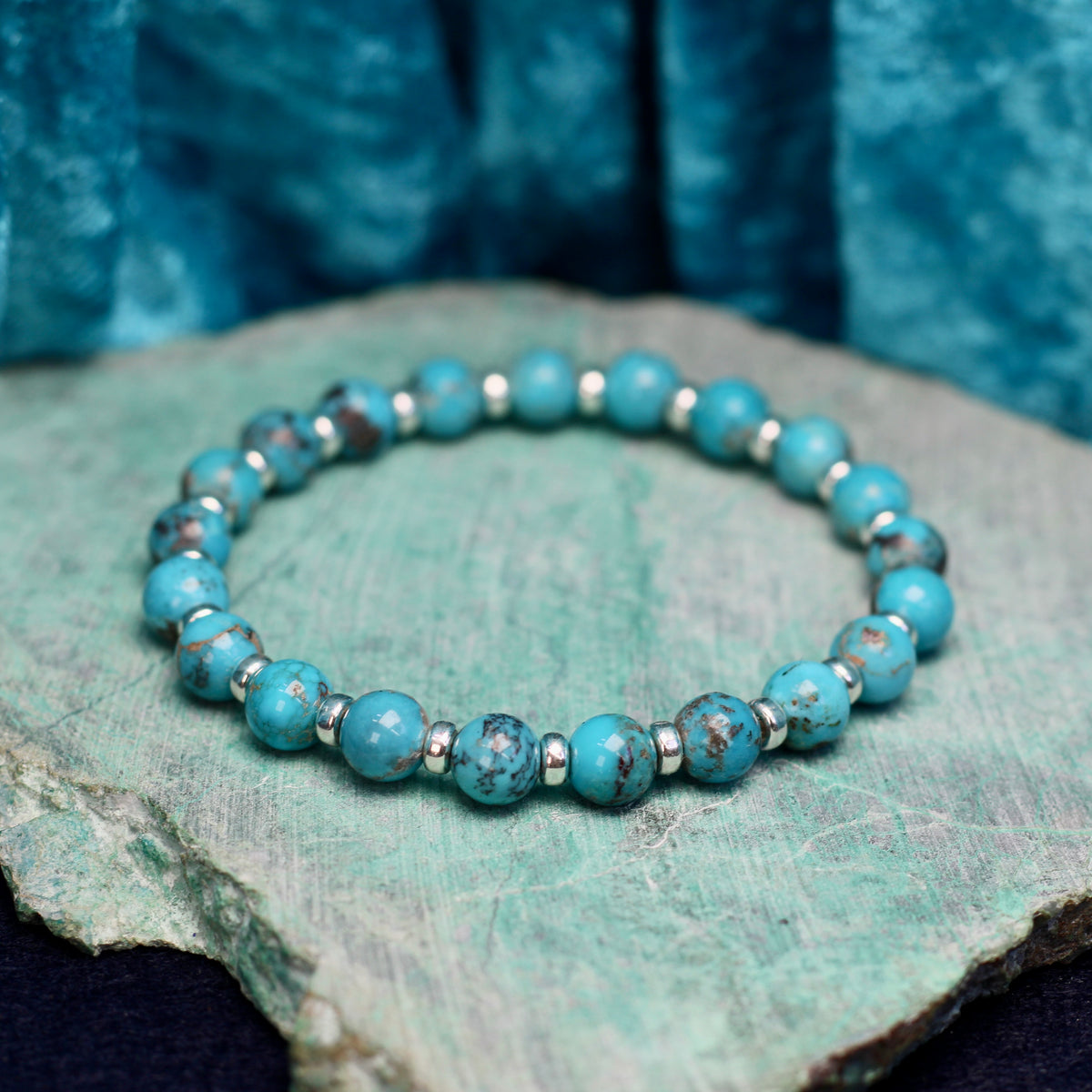 Turquoise Power Bracelet With Sterling Silver & Free Small Tumble